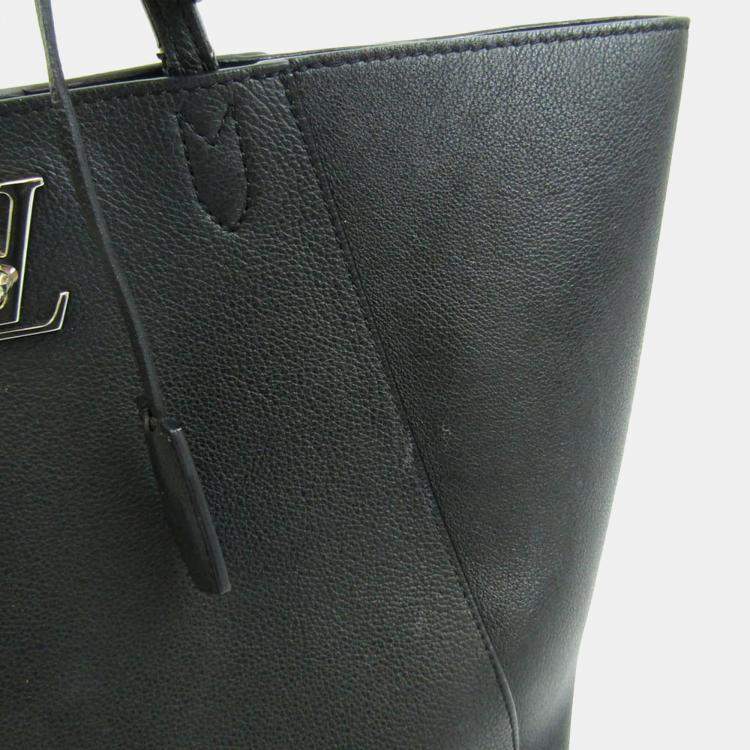 Pre Owned Louis Vuitton Black Leather Lockme Cabas Top Handle Bag
