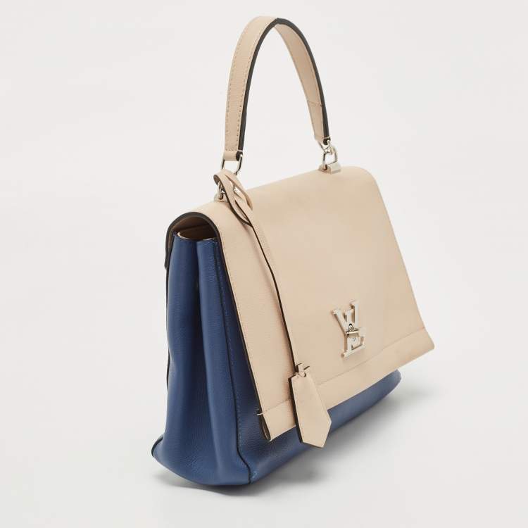Pre Owned Louis Vuitton Beige/Blue Leather Lockme II Top Handle Bag