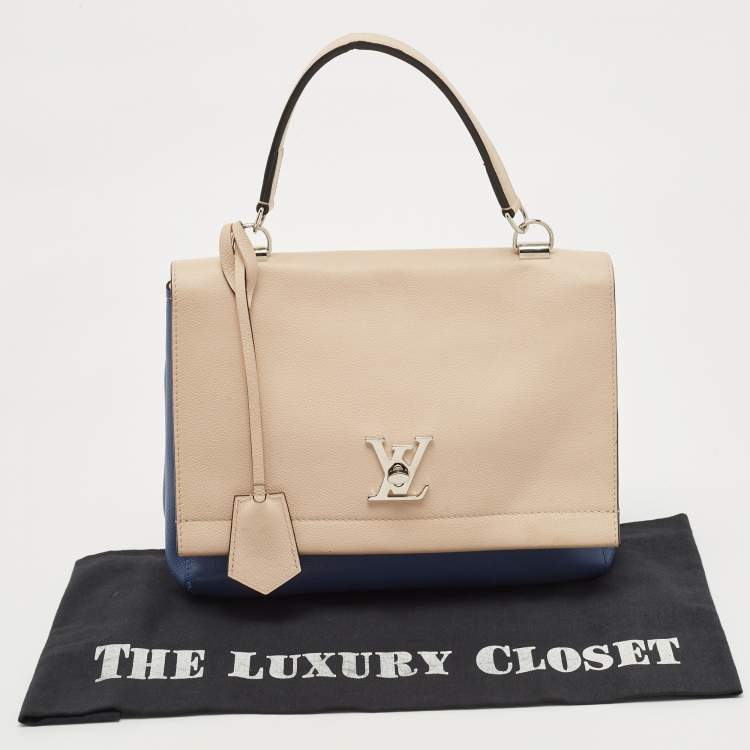 Pre Owned Louis Vuitton Beige/Blue Leather Lockme II Top Handle Bag