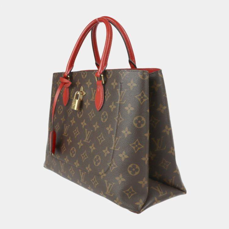 LOUIS VUITTON Flower Monogram Canvas Tote Bag Red - 10% OFF