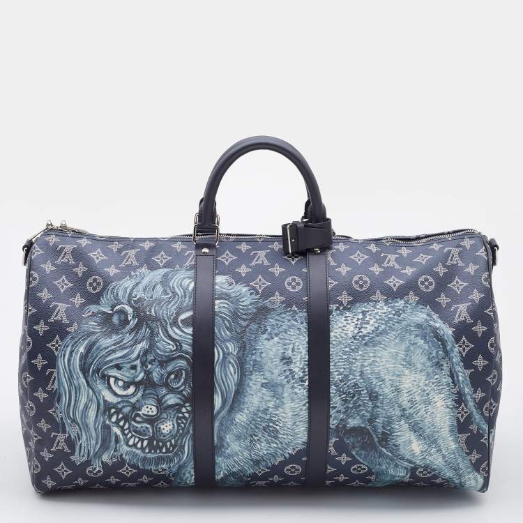 Pre Owned Louis Vuitton X Chapman Brothers Monogram Savane Ink Keepall Bandouliere 55 Bag