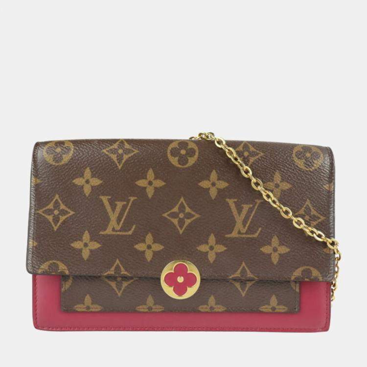 Louis Vuitton Red/Brown Monogram Canvas and Leather Flore Wallet on Chain  Louis Vuitton
