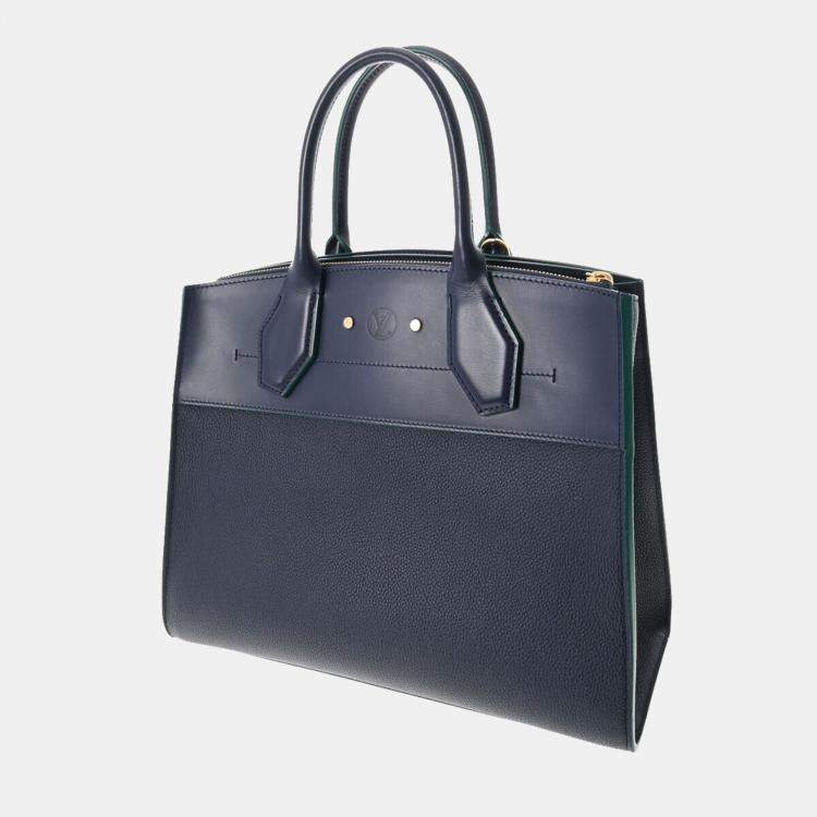 Louis Vuitton Navy Blue/Green Leather City Steamer mm Satchel Bag