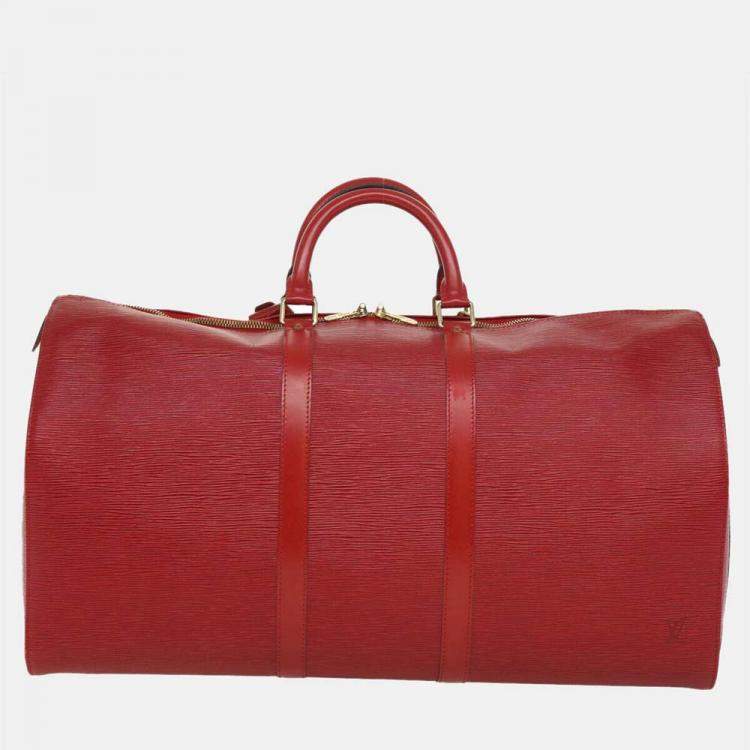 Pre Owned Louis Vuitton Red Epi Leather Keepall 55 Duffel Bag