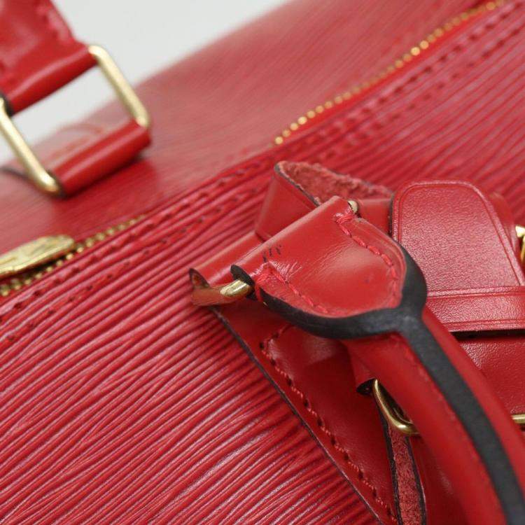 Pre Owned Louis Vuitton Red Epi Leather Keepall 55 Duffel Bag