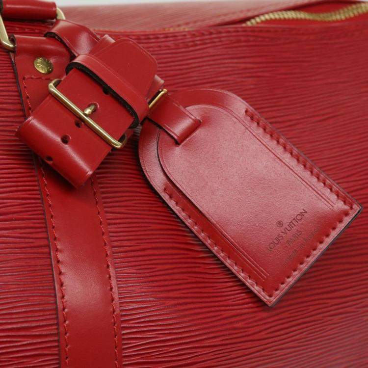 Pre Owned Louis Vuitton Red Epi Leather Keepall 55 Duffel Bag