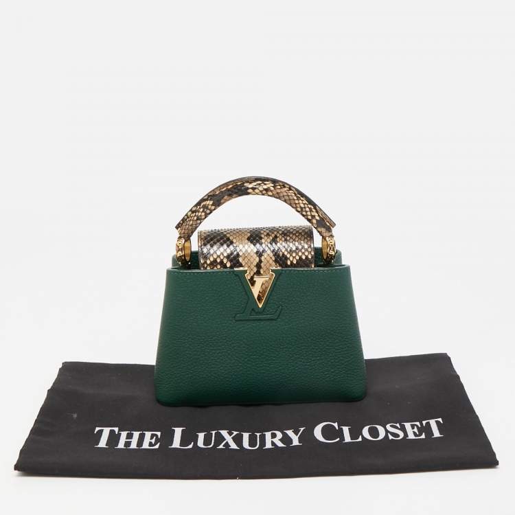 Pre Owned Louis Vuitton Green/Beige Leather and Python Capucines Mini Bag