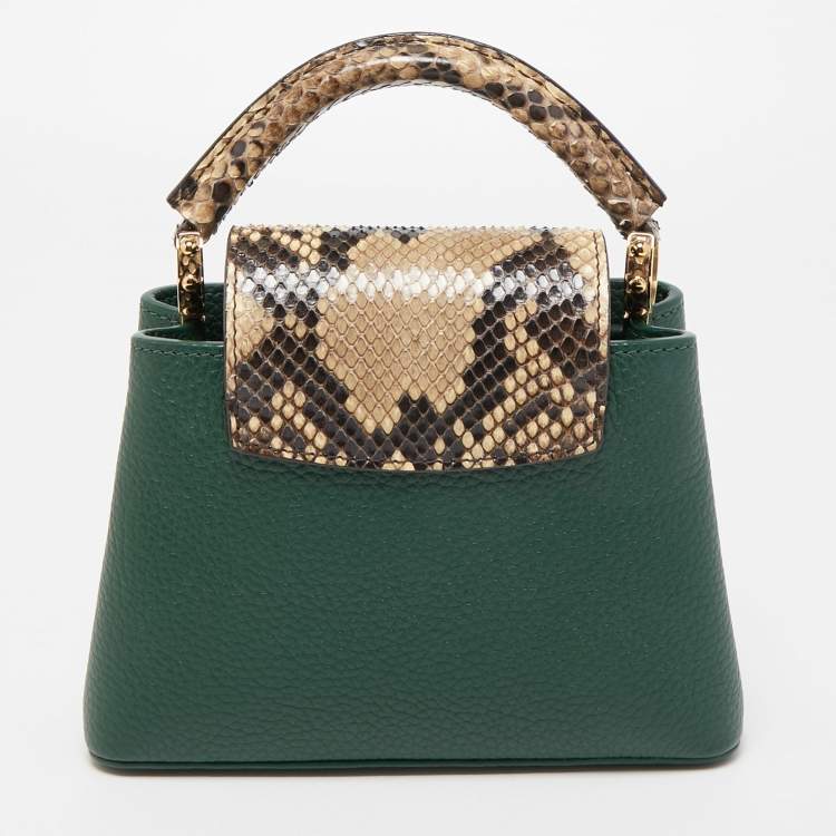 Pre Owned Louis Vuitton Green/Beige Leather and Python Capucines Mini Bag