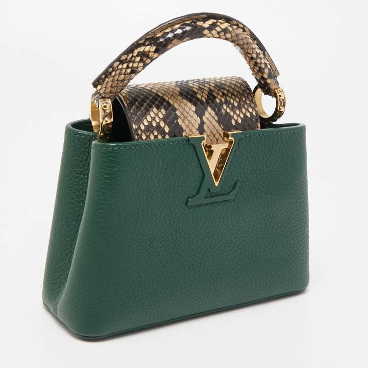 Pre Owned Louis Vuitton Green/Beige Leather and Python Capucines Mini Bag