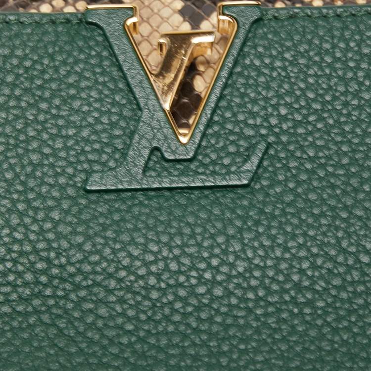 Pre Owned Louis Vuitton Green/Beige Leather and Python Capucines Mini Bag