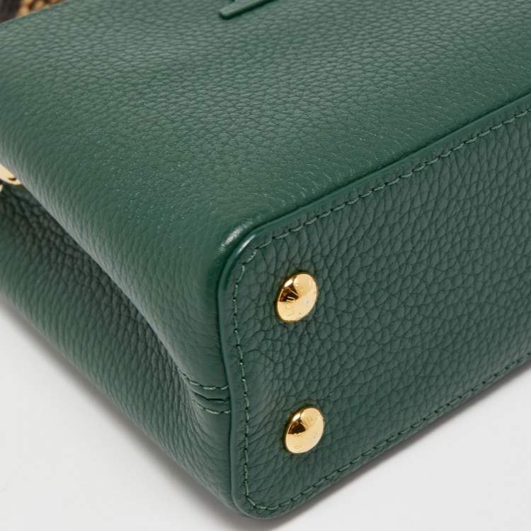 Pre Owned Louis Vuitton Green/Beige Leather and Python Capucines Mini Bag