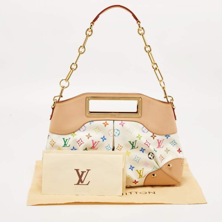 Pre Owned Louis Vuitton White Multicolor Monogram Canvas Judy MM Bag