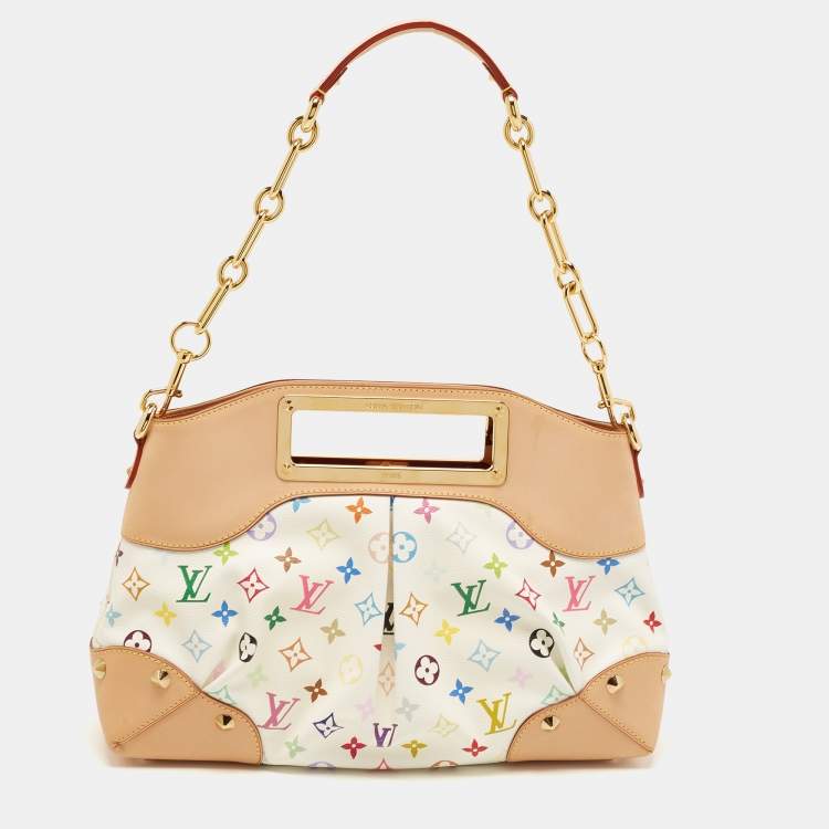 Pre Owned Louis Vuitton White Multicolor Monogram Canvas Judy MM Bag