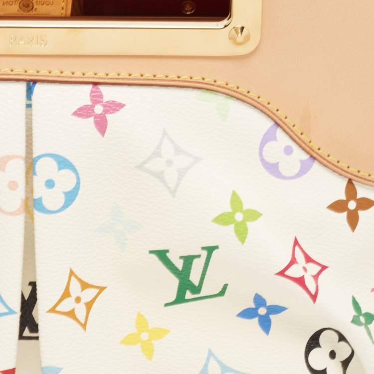 Pre Owned Louis Vuitton White Multicolor Monogram Canvas Judy MM Bag