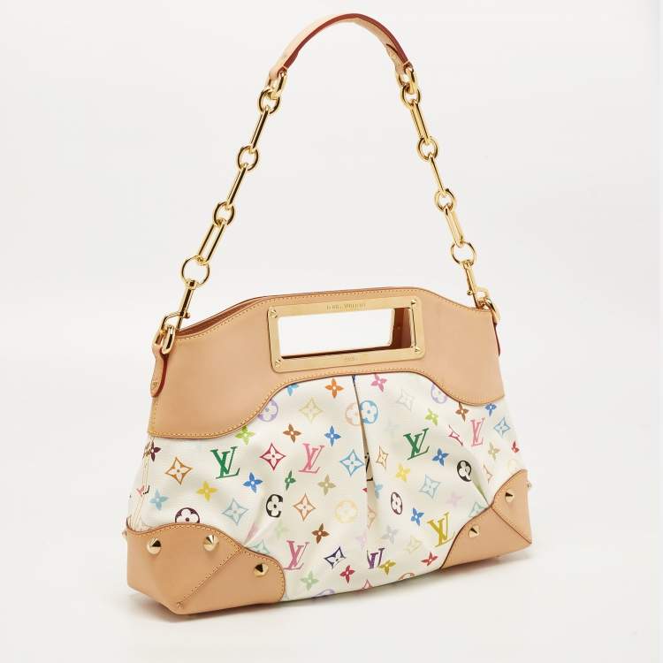 Pre Owned Louis Vuitton White Multicolor Monogram Canvas Judy MM Bag