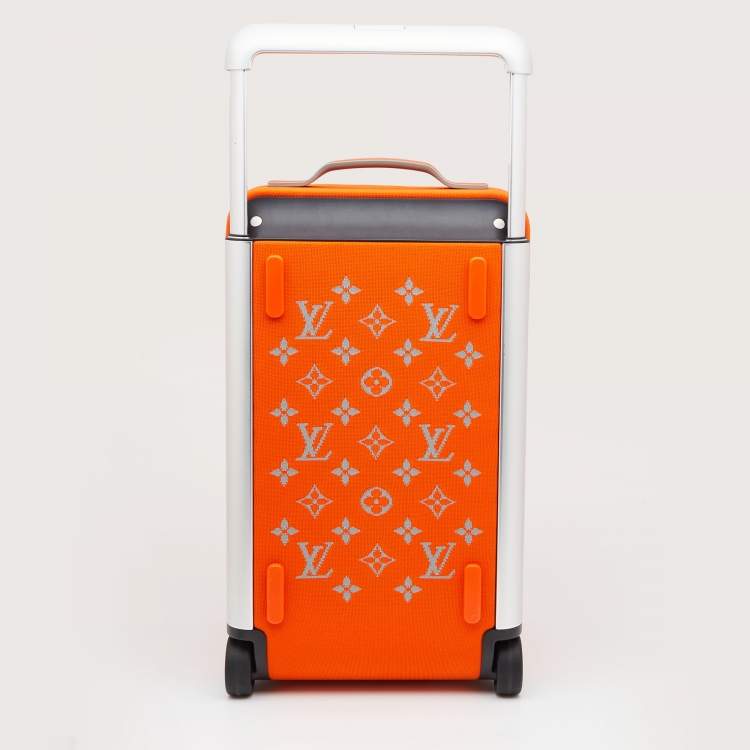 Pre Owned Louis Vuitton Orange Monogram Knit Horizon Soft 55 Duffle Bag
