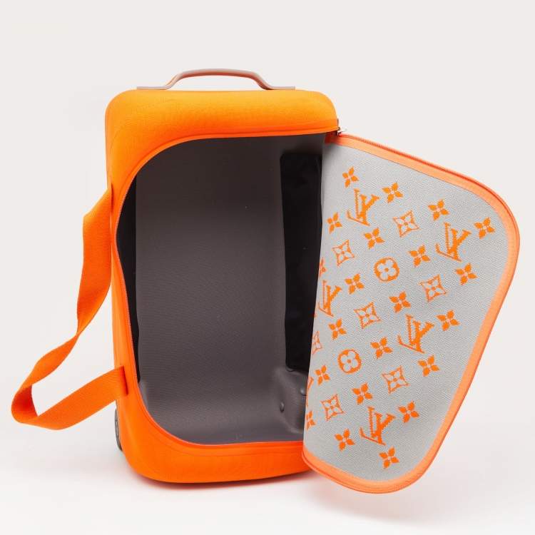 Pre Owned Louis Vuitton Orange Monogram Knit Horizon Soft 55 Duffle Bag