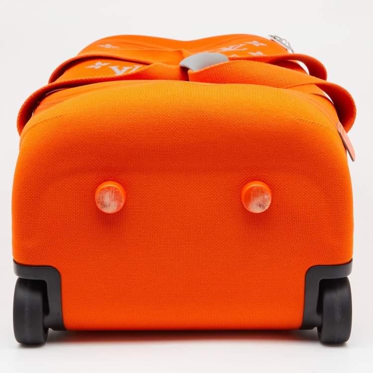 Pre Owned Louis Vuitton Orange Monogram Knit Horizon Soft 55 Duffle Bag