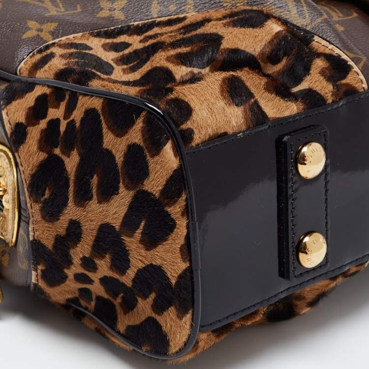 Pre Owned Louis Vuitton Monogram Canvas, Leopard Calfhair and Karung Trimmed Adele Bag