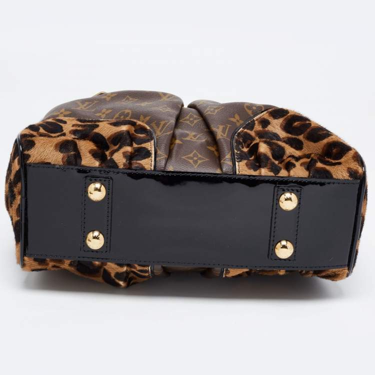 Pre Owned Louis Vuitton Monogram Canvas, Leopard Calfhair and Karung Trimmed Adele Bag