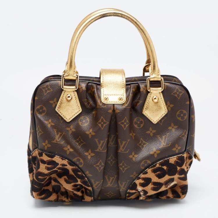 Pre Owned Louis Vuitton Monogram Canvas, Leopard Calfhair and Karung Trimmed Adele Bag