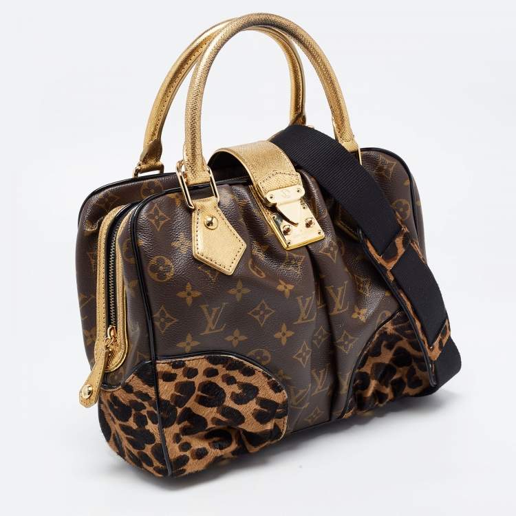 Pre Owned Louis Vuitton Monogram Canvas, Leopard Calfhair and Karung Trimmed Adele Bag