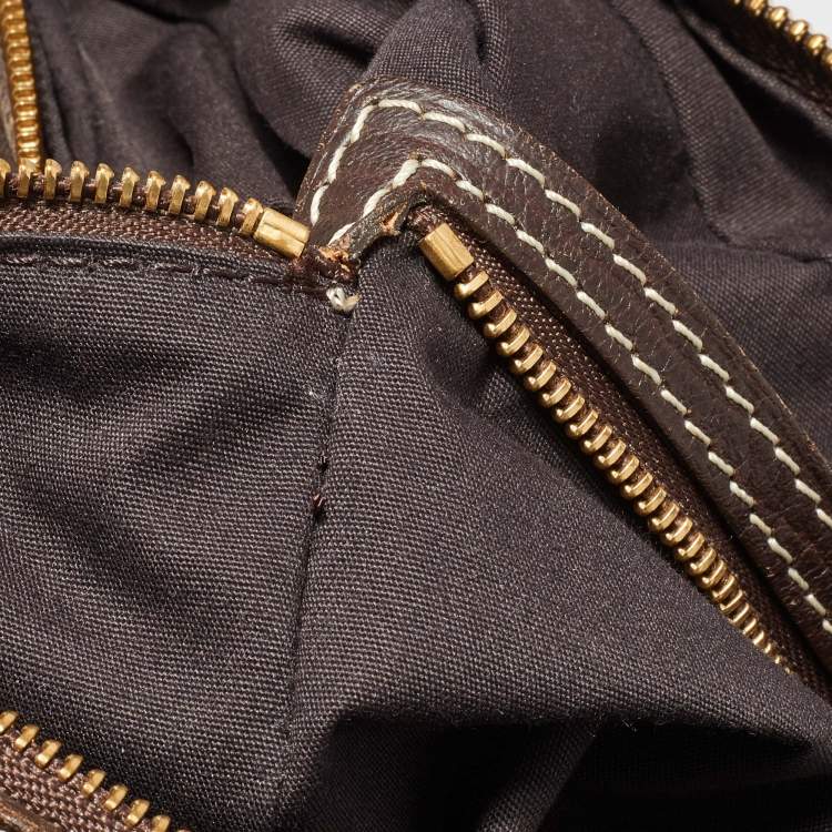 Pre Owned Louis Vuitton Fusain Monogram Mini Lin Canvas Boulogne Bag