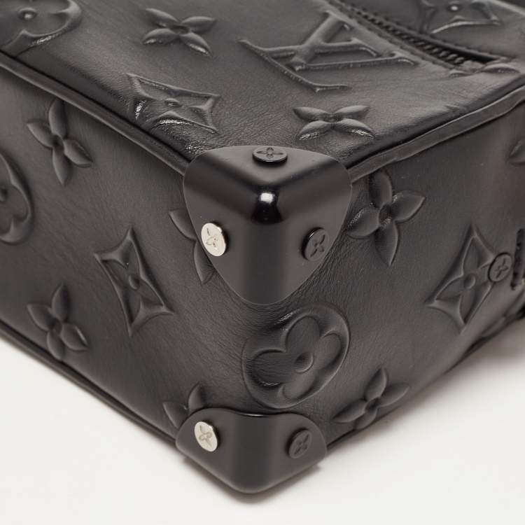 Pre Owned Louis Vuitton Black Monogram Embossed Leather Mini Soft Trunk Bag