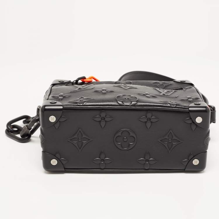 Pre Owned Louis Vuitton Black Monogram Embossed Leather Mini Soft Trunk Bag