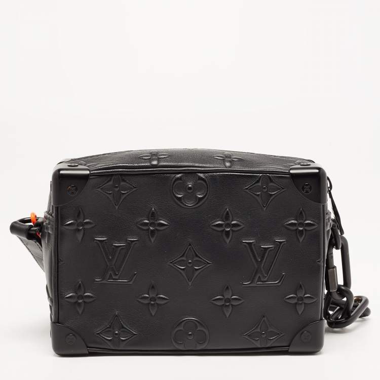 Pre Owned Louis Vuitton Black Monogram Embossed Leather Mini Soft Trunk Bag