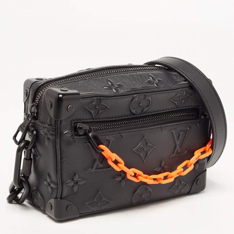 Pre Owned Louis Vuitton Black Monogram Embossed Leather Mini Soft Trunk Bag