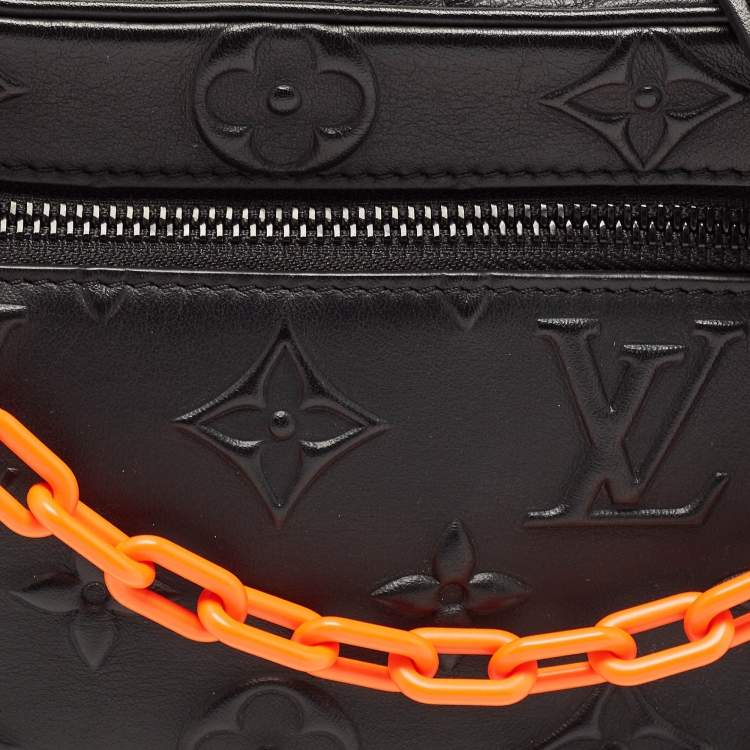 Pre Owned Louis Vuitton Black Monogram Embossed Leather Mini Soft Trunk Bag