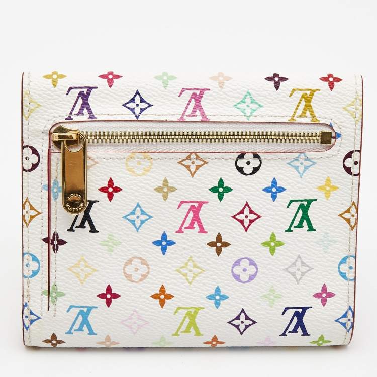 Pre Owned Louis Vuitton White Monogram Multicolore Canvas Joey Wallet