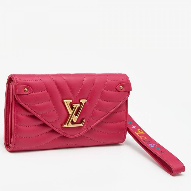 Pre Owned Louis Vuitton Rose Freesia Leather New Wave Long Wallet