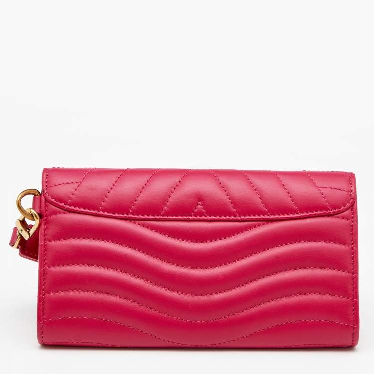 Pre Owned Louis Vuitton Rose Freesia Leather New Wave Long Wallet
