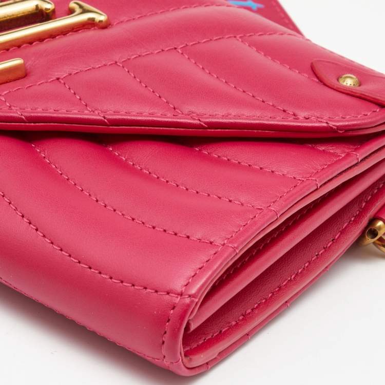 Pre Owned Louis Vuitton Rose Freesia Leather New Wave Long Wallet