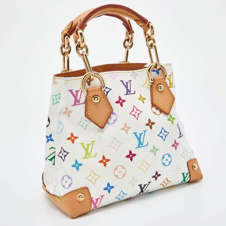 Pre Owned Louis Vuitton White Multicolor Monogram Canvas Audra Bag