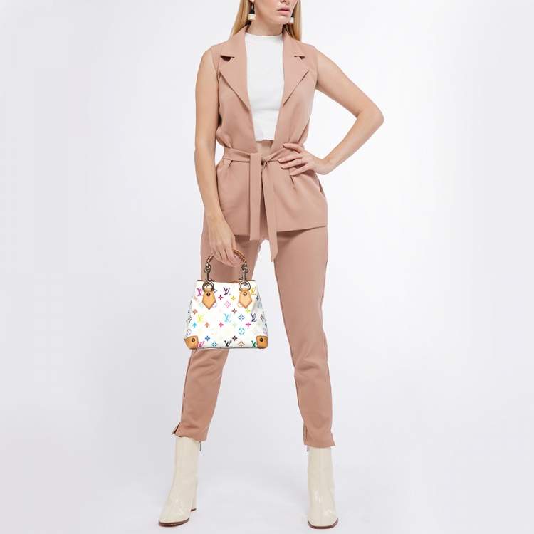 Pre Owned Louis Vuitton White Multicolor Monogram Canvas Audra Bag