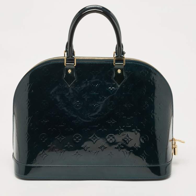 Pre Owned Louis Vuitton Green Monogram Vernis Alma GM Bag