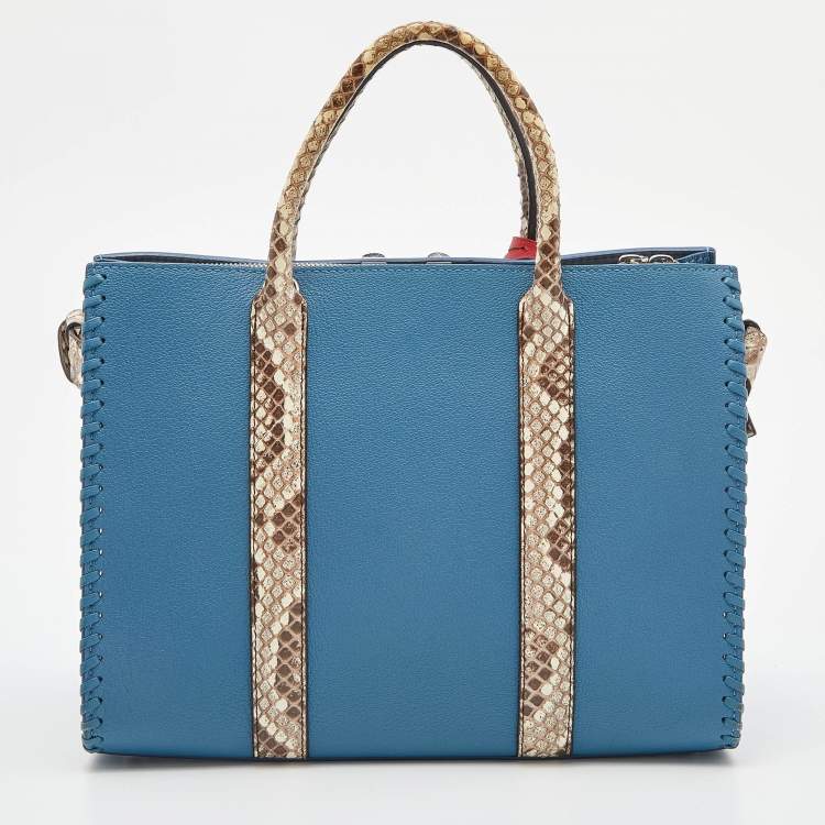 Pre Owned Louis Vuitton Blue Cuir Plume and Python Very Tote 