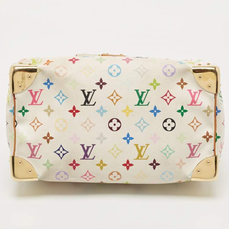 Pre Owned Louis Vuitton White Multicolor Monogram Canvas Speedy 30 Bag