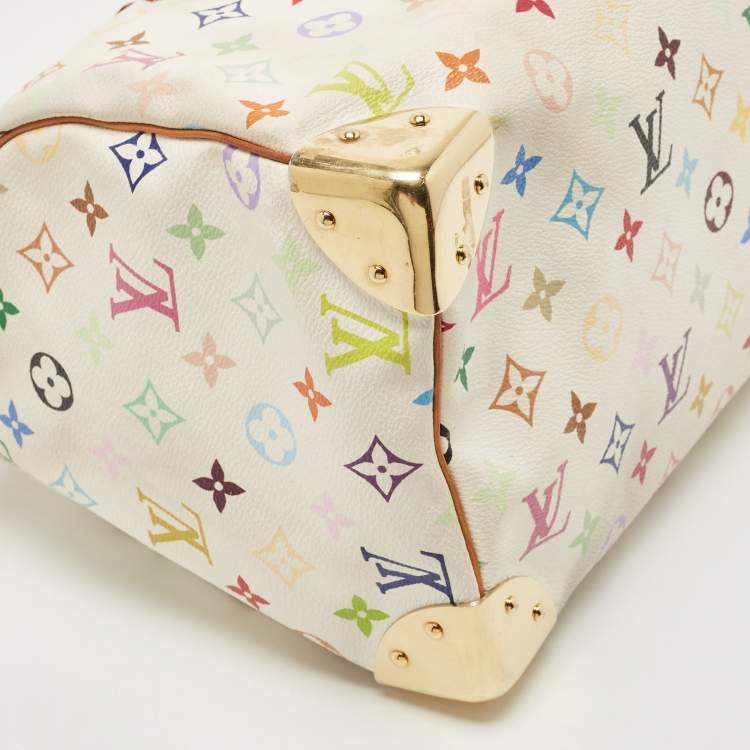 Pre Owned Louis Vuitton White Multicolor Monogram Canvas Speedy 30 Bag