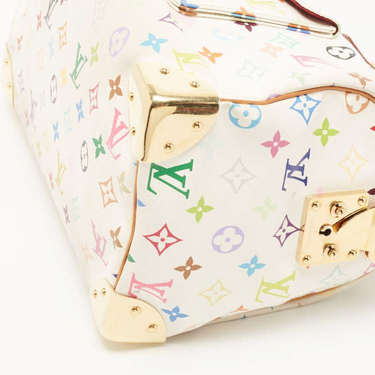 Pre Owned Louis Vuitton White Multicolor Monogram Canvas Speedy 30 Bag