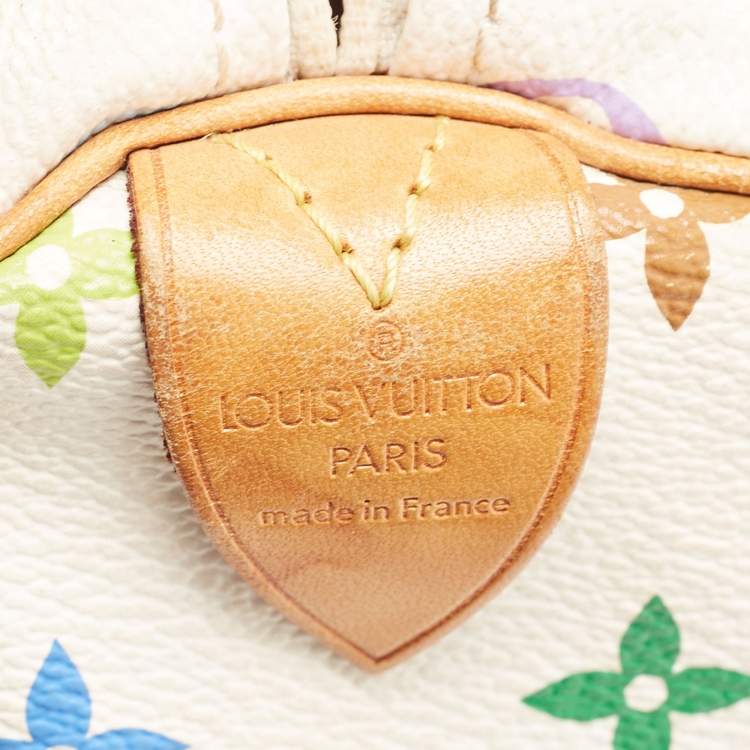 Pre Owned Louis Vuitton White Multicolor Monogram Canvas Speedy 30 Bag