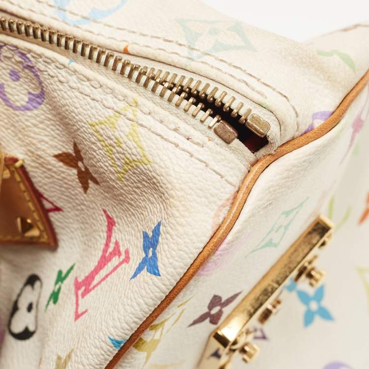 Pre Owned Louis Vuitton White Multicolor Monogram Canvas Speedy 30 Bag