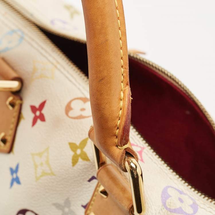 Pre Owned Louis Vuitton White Multicolor Monogram Canvas Speedy 30 Bag