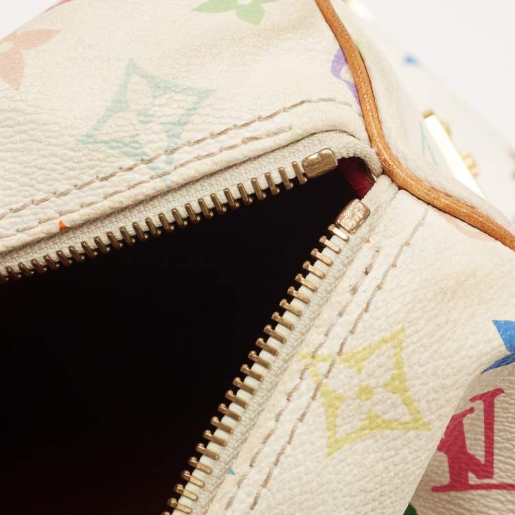 Pre Owned Louis Vuitton White Multicolor Monogram Canvas Speedy 30 Bag