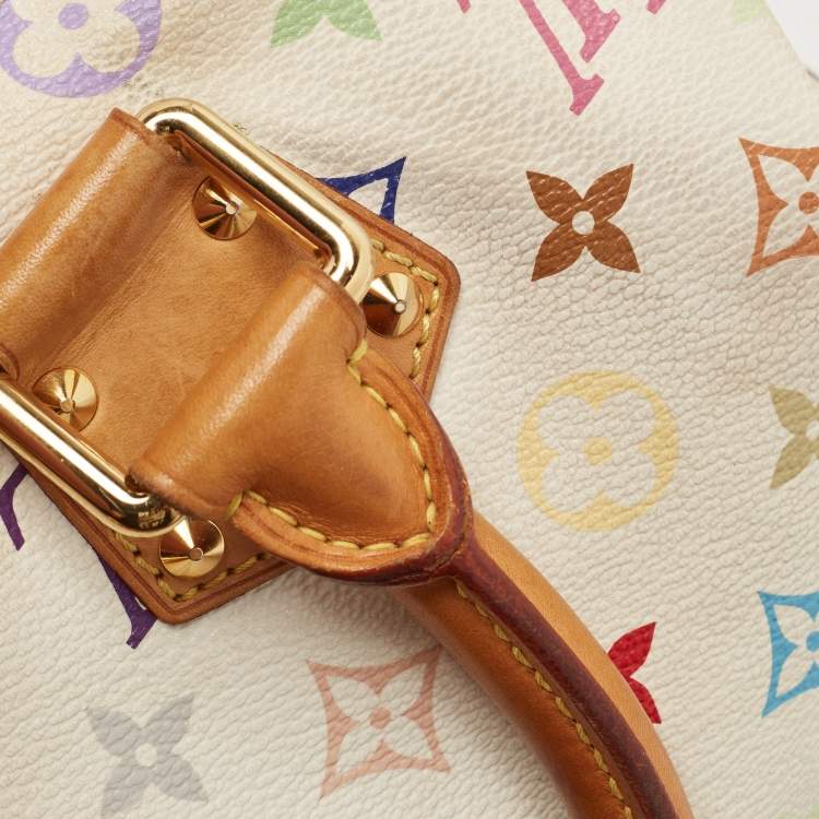Pre Owned Louis Vuitton White Multicolor Monogram Canvas Speedy 30 Bag