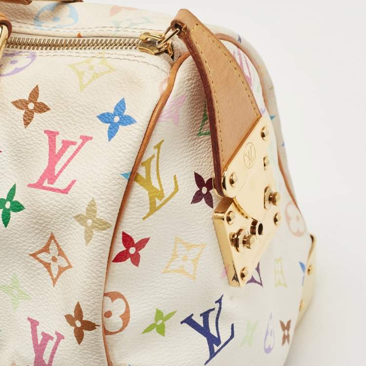Pre Owned Louis Vuitton White Multicolor Monogram Canvas Speedy 30 Bag