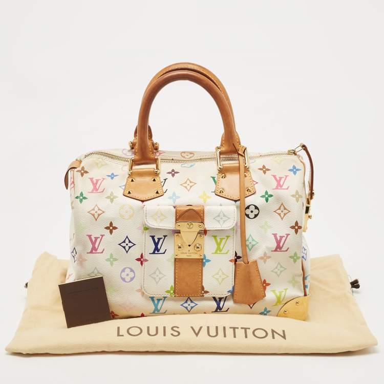 Pre Owned Louis Vuitton White Multicolor Monogram Canvas Speedy 30 Bag